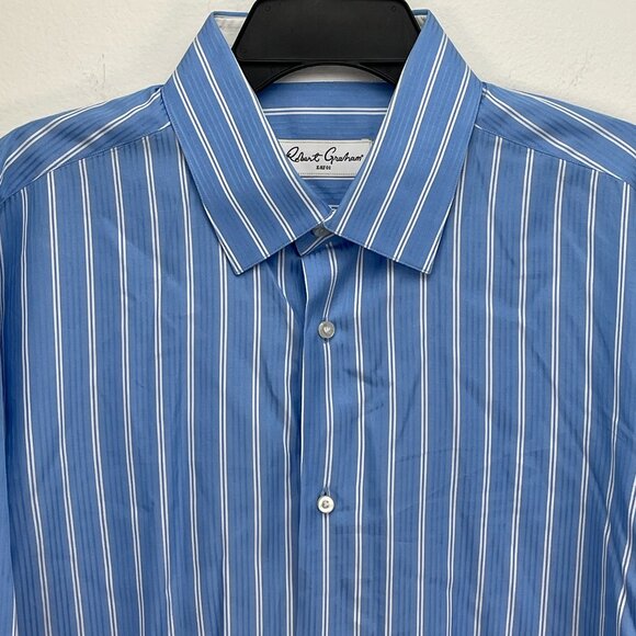 Robert Graham Dress Shirt Men 43/17 Blue Striped Long Sleeve Button Up - Picture 1 of 13